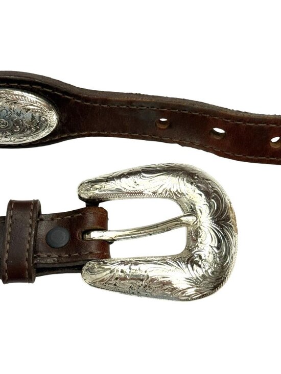 Vintage Tony Lama Womens Western Brown Leather Silver Concho Belt USA Size 28 main image 10